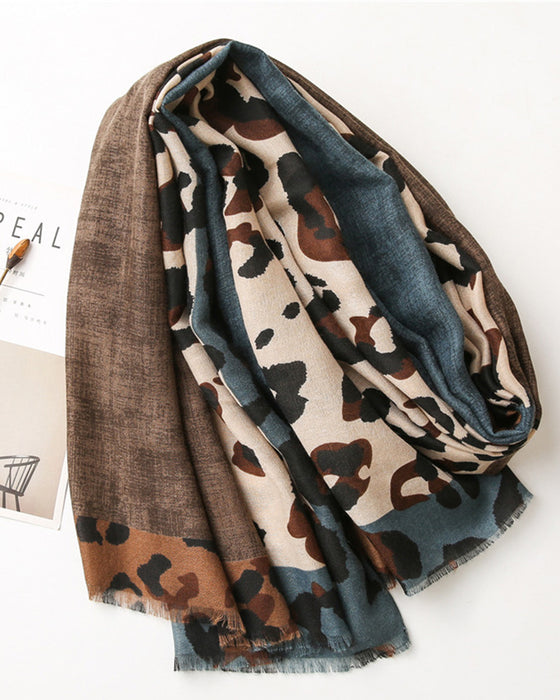 Dames Sjaal Luipaard Patchwork Print Franje Omslagdoek