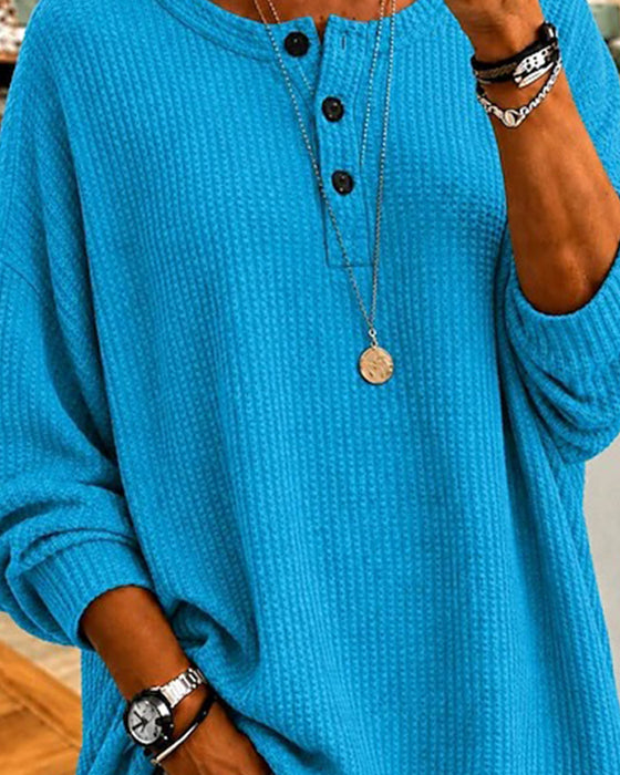 Blouse Wafel Ronde Hals Los