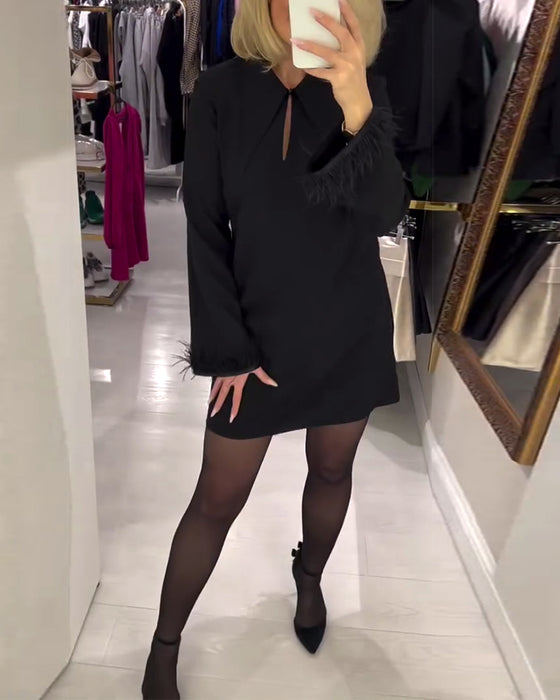 Effen Kleur Rechte Jurk Met Lange Mouwen