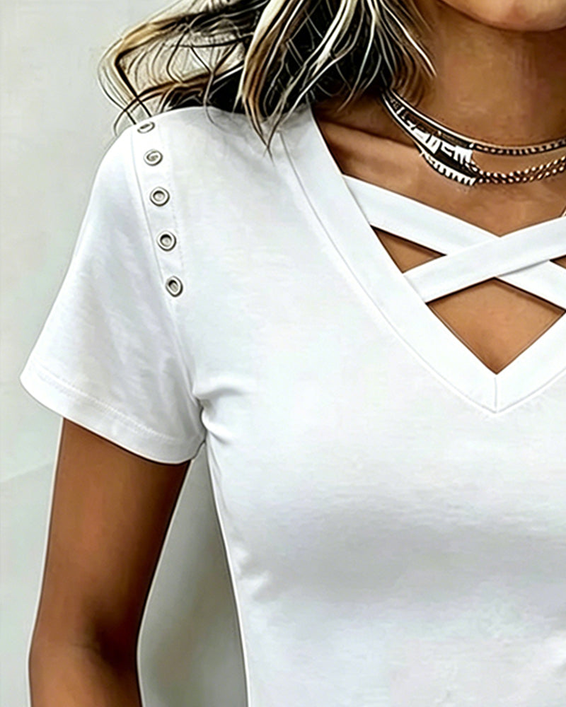 T-Shirt Kruisband Hol Uit Slim Pasvorm