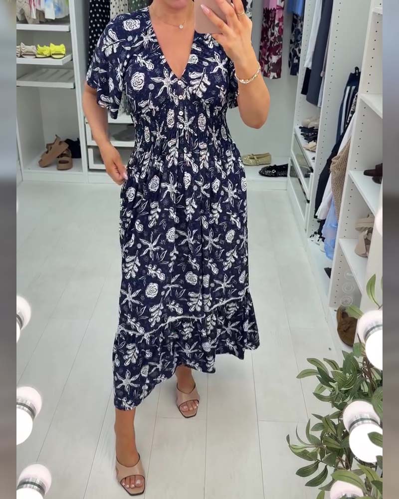 Jurk V-hals Loose Geprint Lang