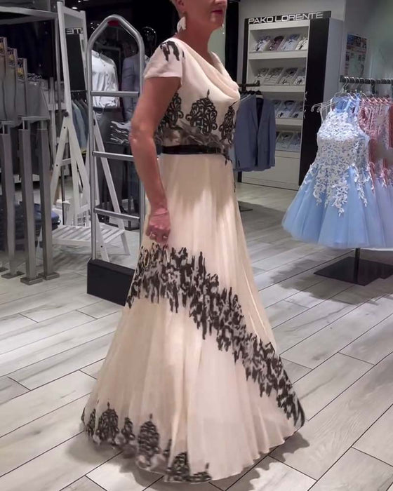 Vintage geplooide elegante jurk met print