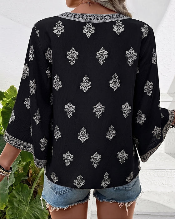 Blouse V-Hals Etnisch Los