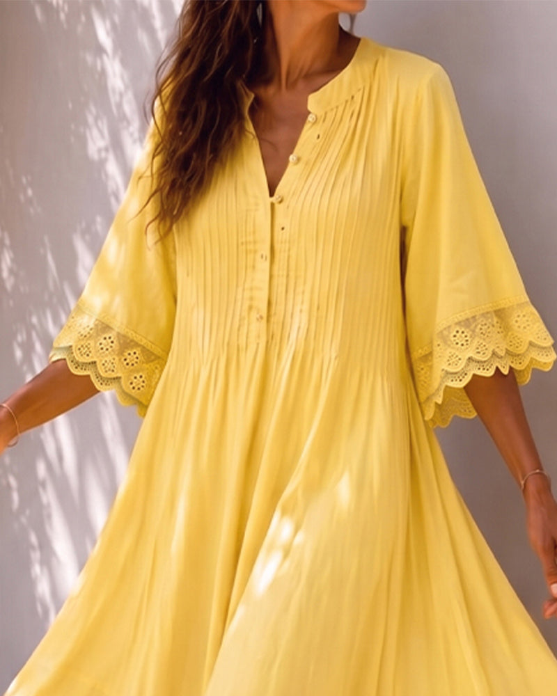 Jurk V-Hals Ruffle Gerimpeld