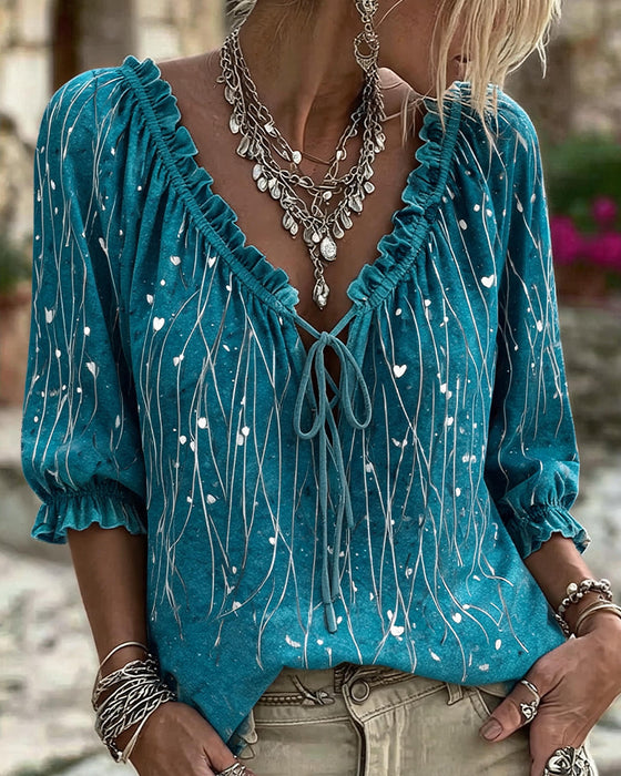 Blouse Hart Lijn Placement Afdruk Stropdas