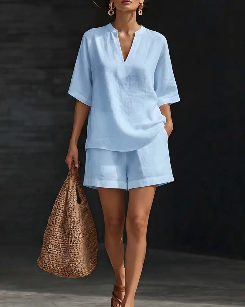 Set Casual Ellebooglange Mouw Top En Shorts