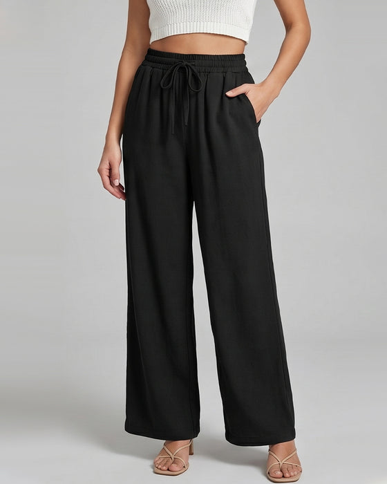 Broek Elastische Taille Breed Been Stropdas Casual