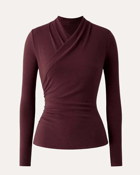 Top Kruis V-Hals Geplisseerde Taille Lange Mouw