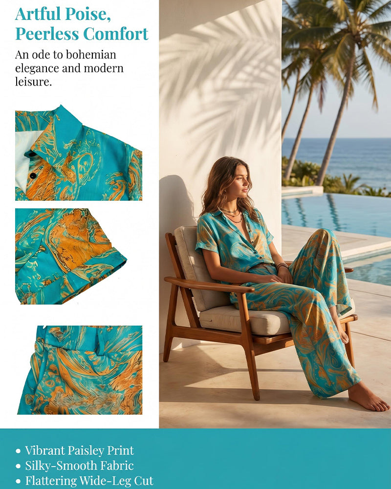 Tweedelig Set Vakantie Korte Mouw Blouse Zak