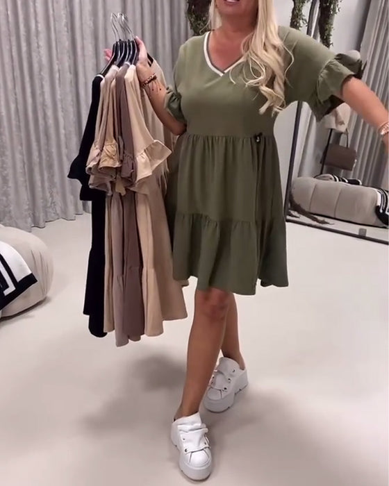 Jurk V-Hals Ruchemouw A-Lijn