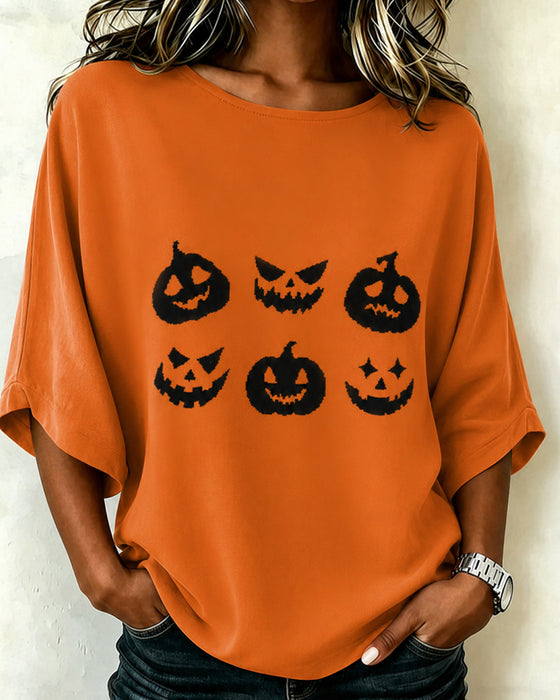 T-Shirt Pompoen Print Korte Mouw