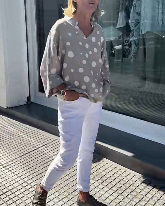 Blouse V-Hals Stipje Halflange Mouw
