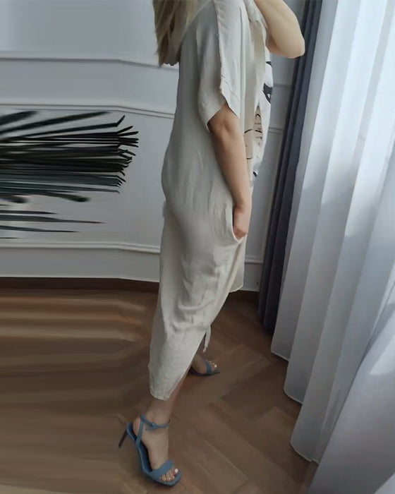 Jurk met Capuchon Bedrukt Losse Pasvorm