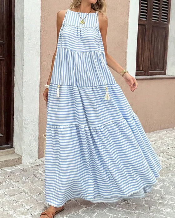 Jurk Gestreept Halter Gelaagd