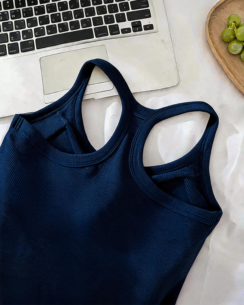 Tanktop Ingebouwde Bh Geribbeld Effen
