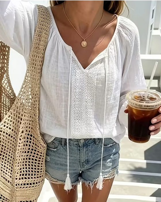 Blouse Vetersluiting Effen Kleur