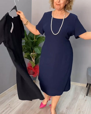 Effen kleur elegante jurk met korte mouwen