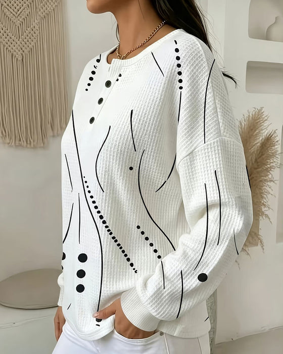 Top Abstracte Print Wafel Henley
