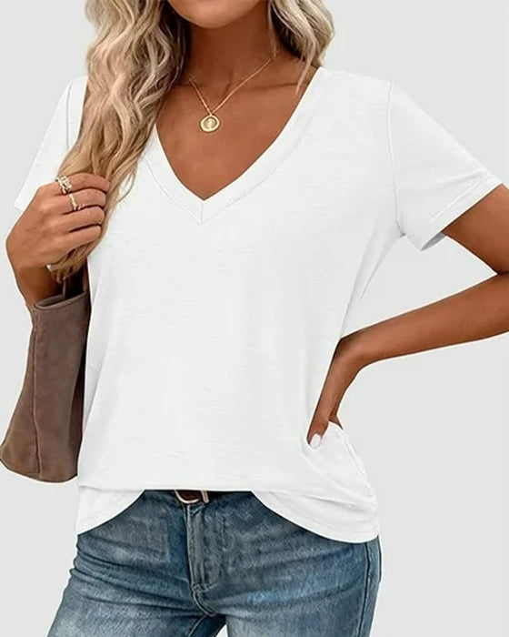 T-Shirt Pullover V-Hals Effen