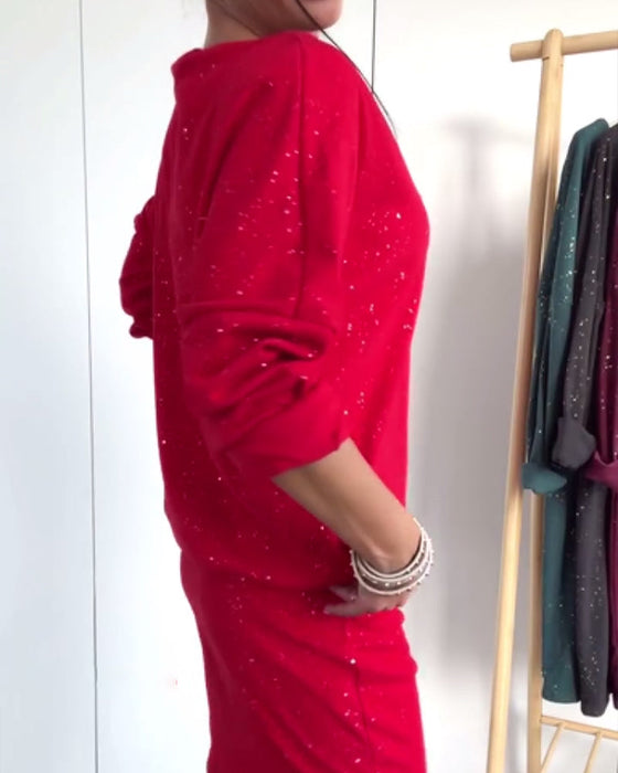 Jurk Ronde Hals Fijn Glitter Modieus