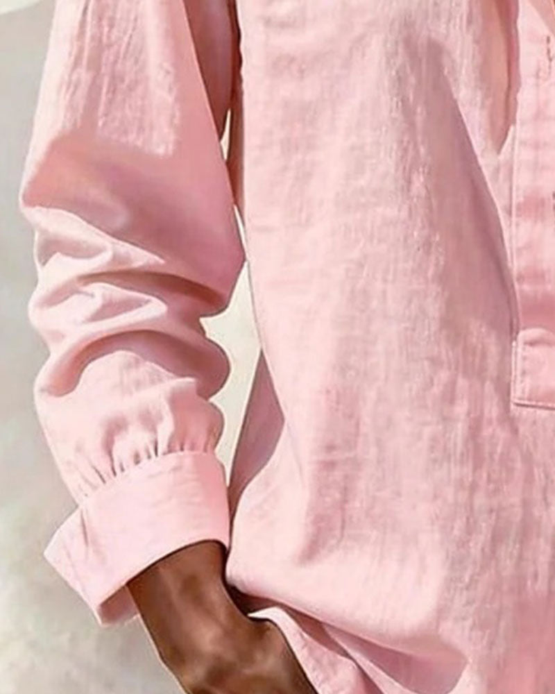 Losgeknoopte Effen Katoenen En Linnen Bloes