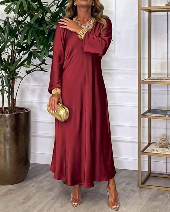 Elegante Jurk Met Lange Mouwen En V-Hals