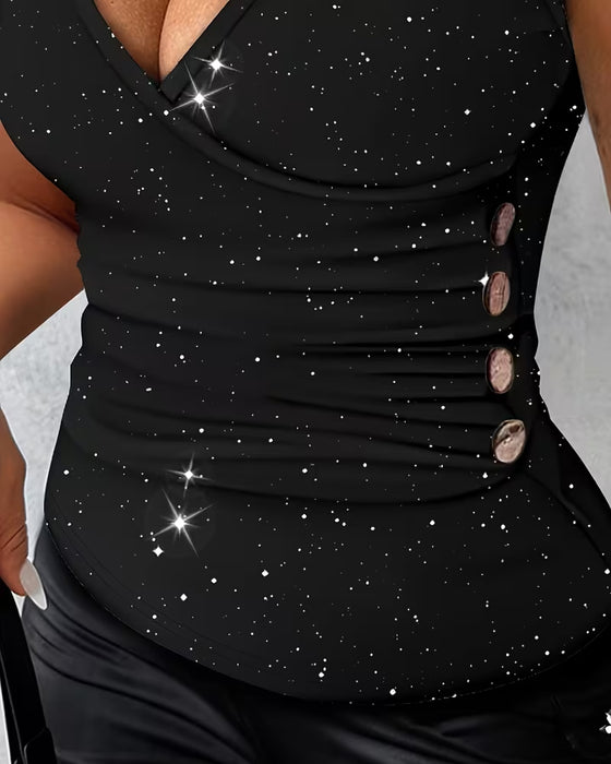 T-Shirt Sexy V-Hals Metalen Knoop