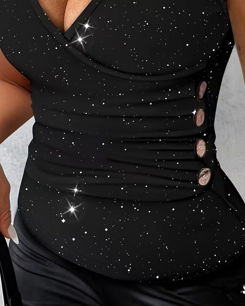 T-Shirt Sexy V-Hals Metalen Knoop