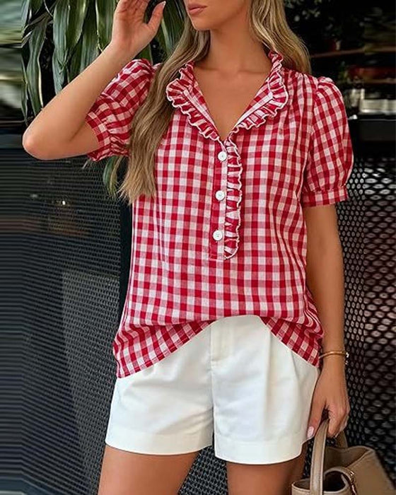 Blouse Ruit Pofmouw Korte Mouw