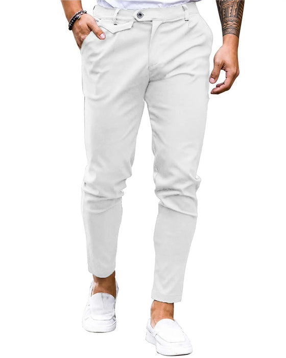 Broek Effen Kleur Knoop Voor Slim Fit Casual