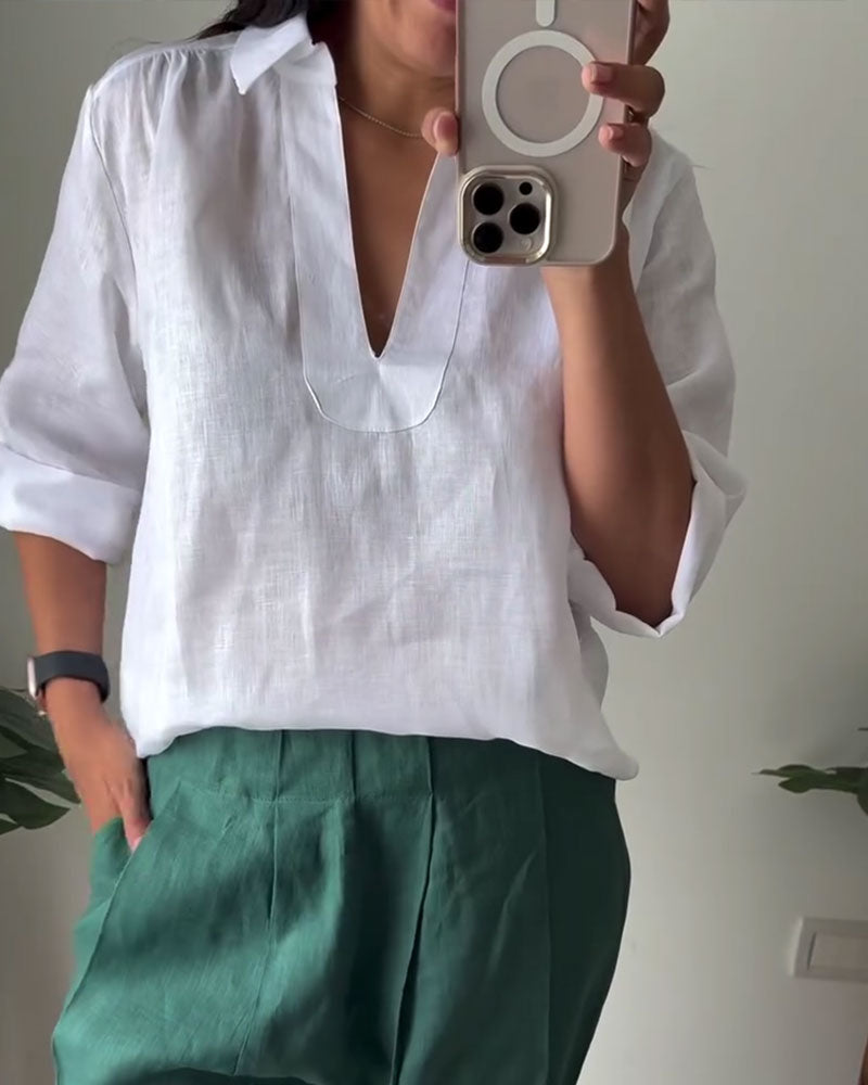 Blouse Met Kraag Van Katoen-Linnen