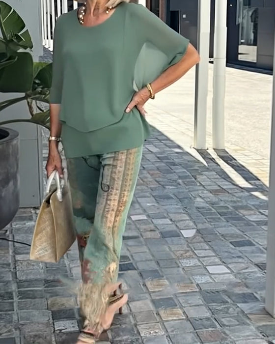 Set Fashion Gedrukte Rechte Broek