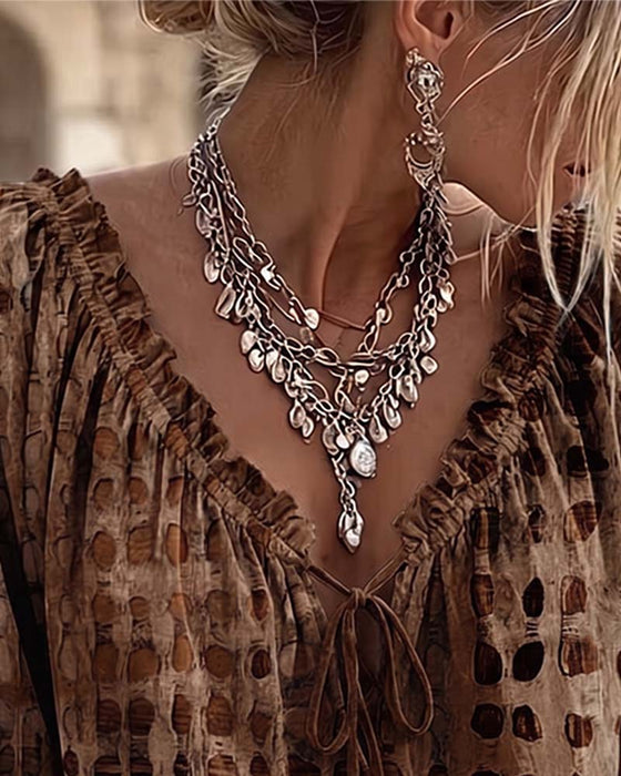 Blouse Stippenpatroon Met Vetersluiting