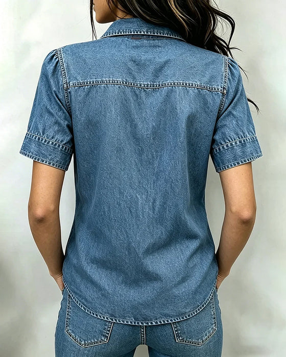 Top Met Kraag Knoopsluiting En Print