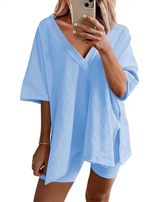 Tweedelig Set Effen V-Hals Sportkleding