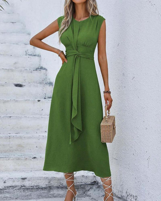 Jurk Effen Ingesnoerde Taille Strik