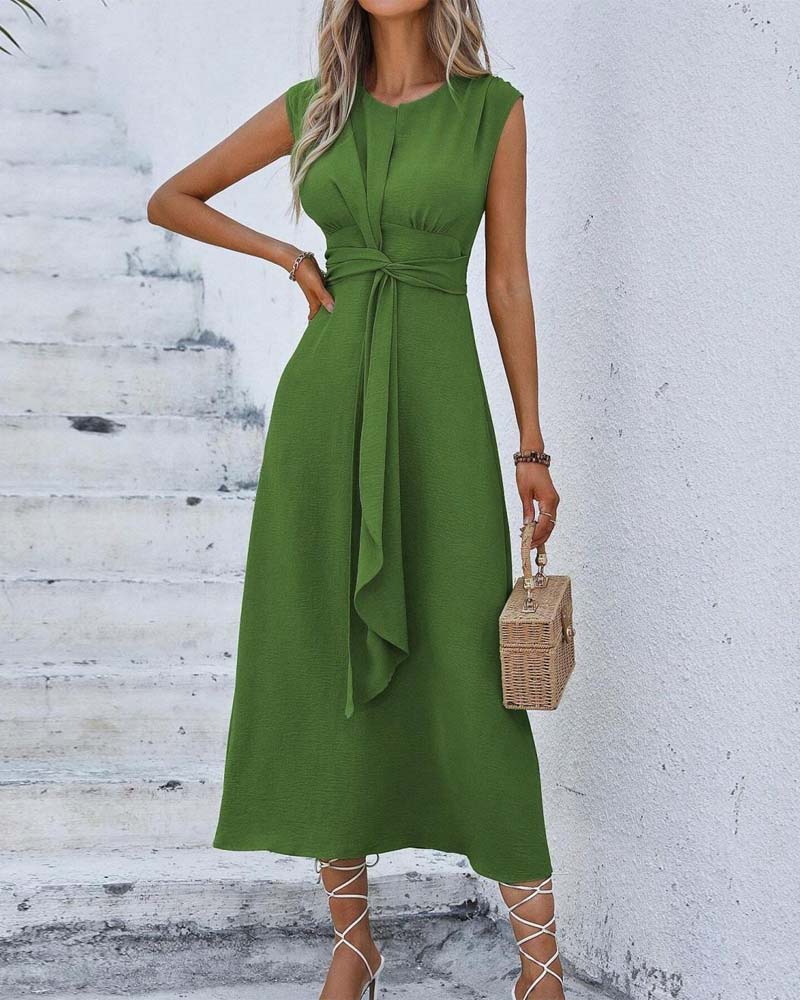 Jurk Effen Ingesnoerde Taille Strik