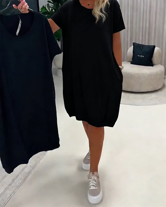 Jurk Korte Mouw Ronde Hals Loose-Fit