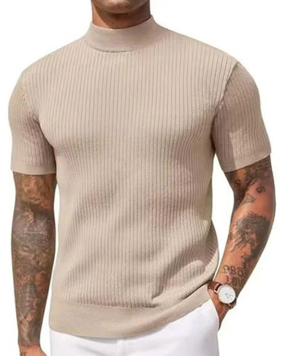 T-Shirt Mock Neck Heren Korte Mouw