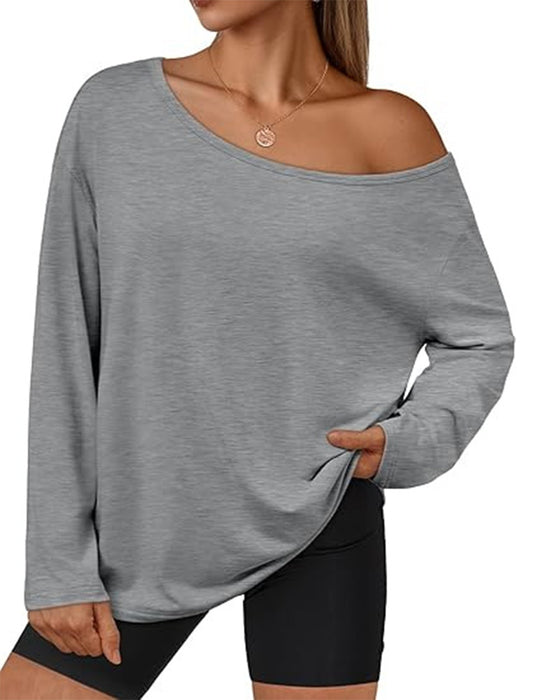 T-Shirt Een-Schouder Effen Lange Mouw