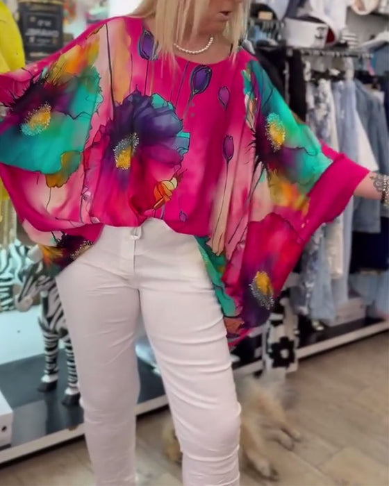 Blouse Vleermuismouw Halve Mouw Print