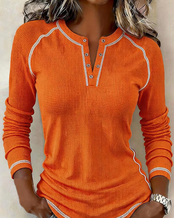 Top Wafel Henley Lange Mouw