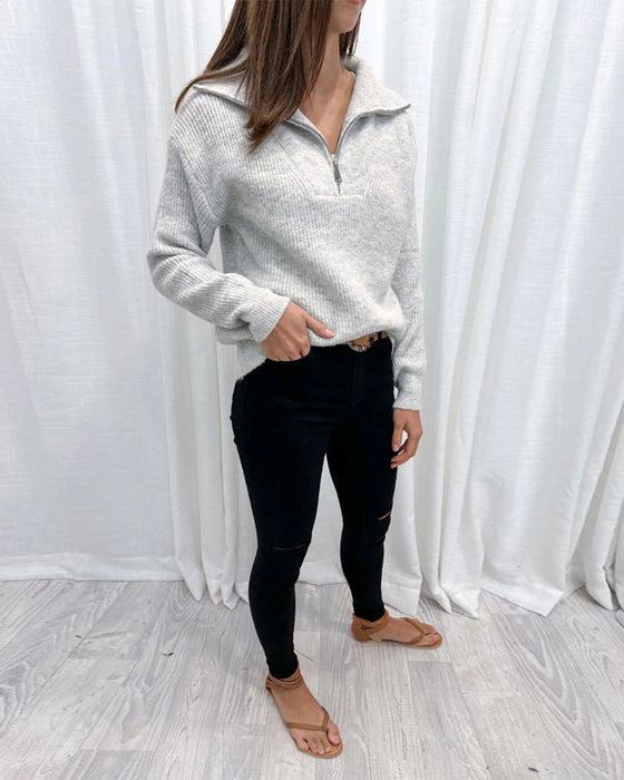 Revers rits effen kleur casual trui
