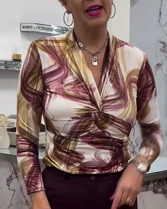 T-shirt retro print v-hals