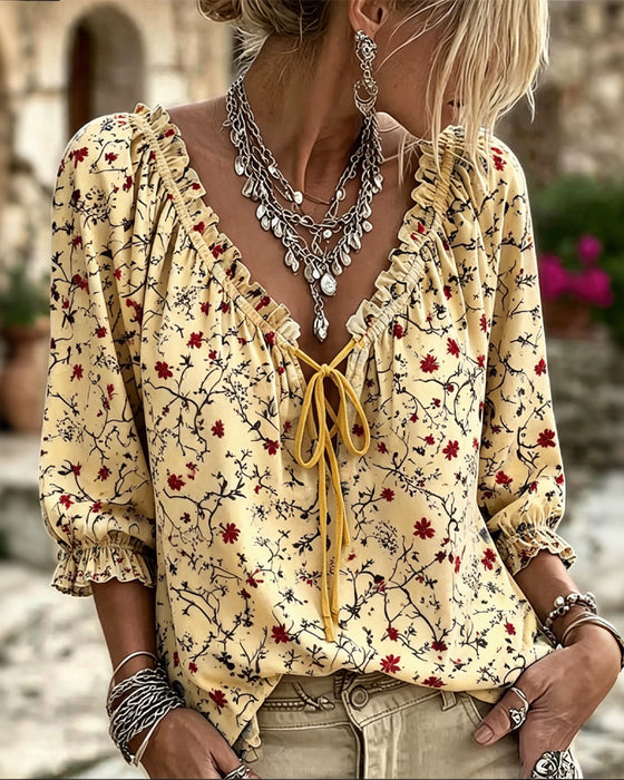 Blouse Kleine Rode Bloem Bloemen Stropdas