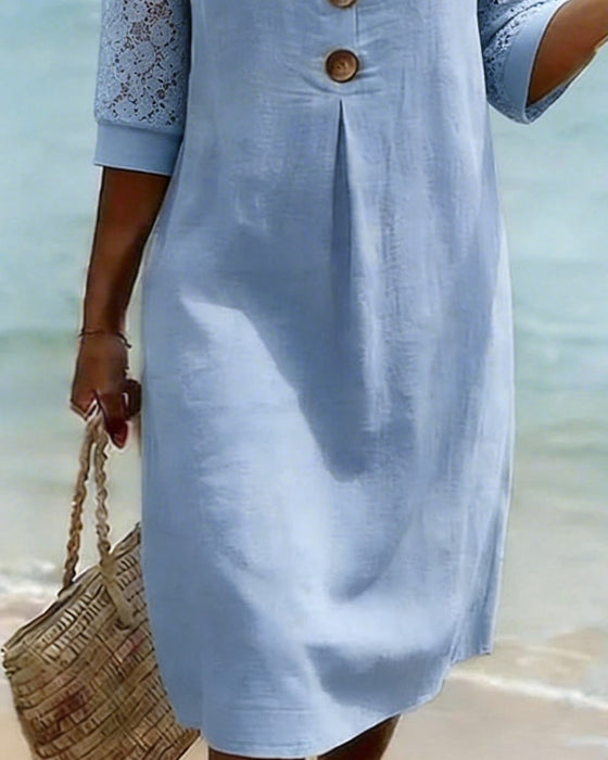 Jurk Met Korte Mouwen En Kantpanelen