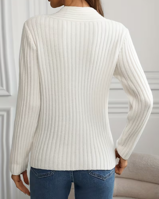 Pullover V-Hals Geribbeld Kruis Lange Mouwen