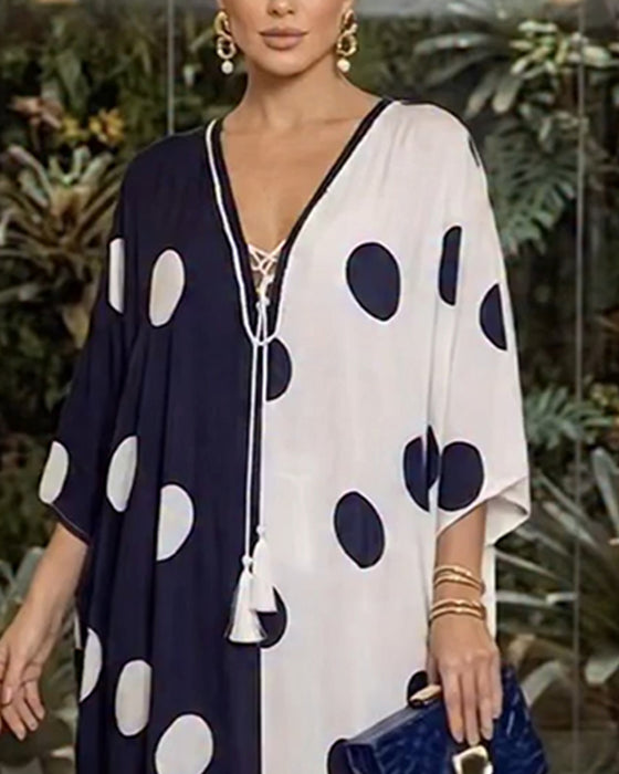 Jurk V-Hals Grote Polka Dot Casual