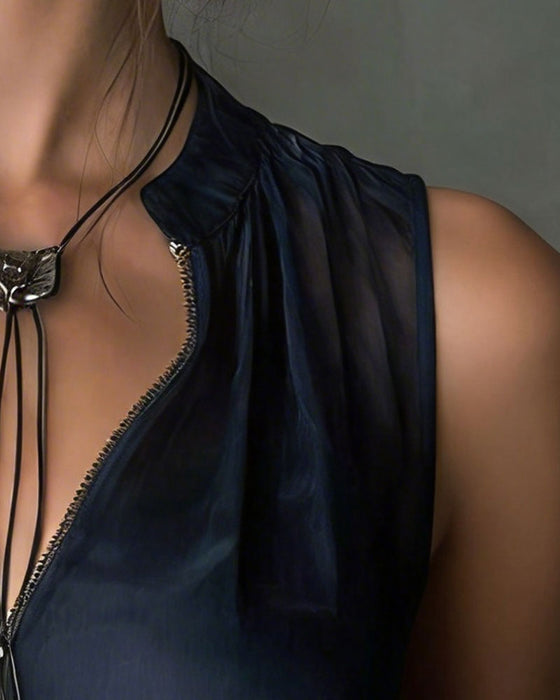 Blouse Mouwloos Rits Casual