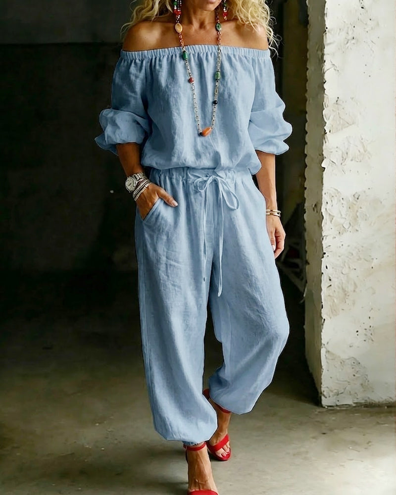 Jumpsuit Off-Shoulder Strik In De Taille Getailleerde Taille